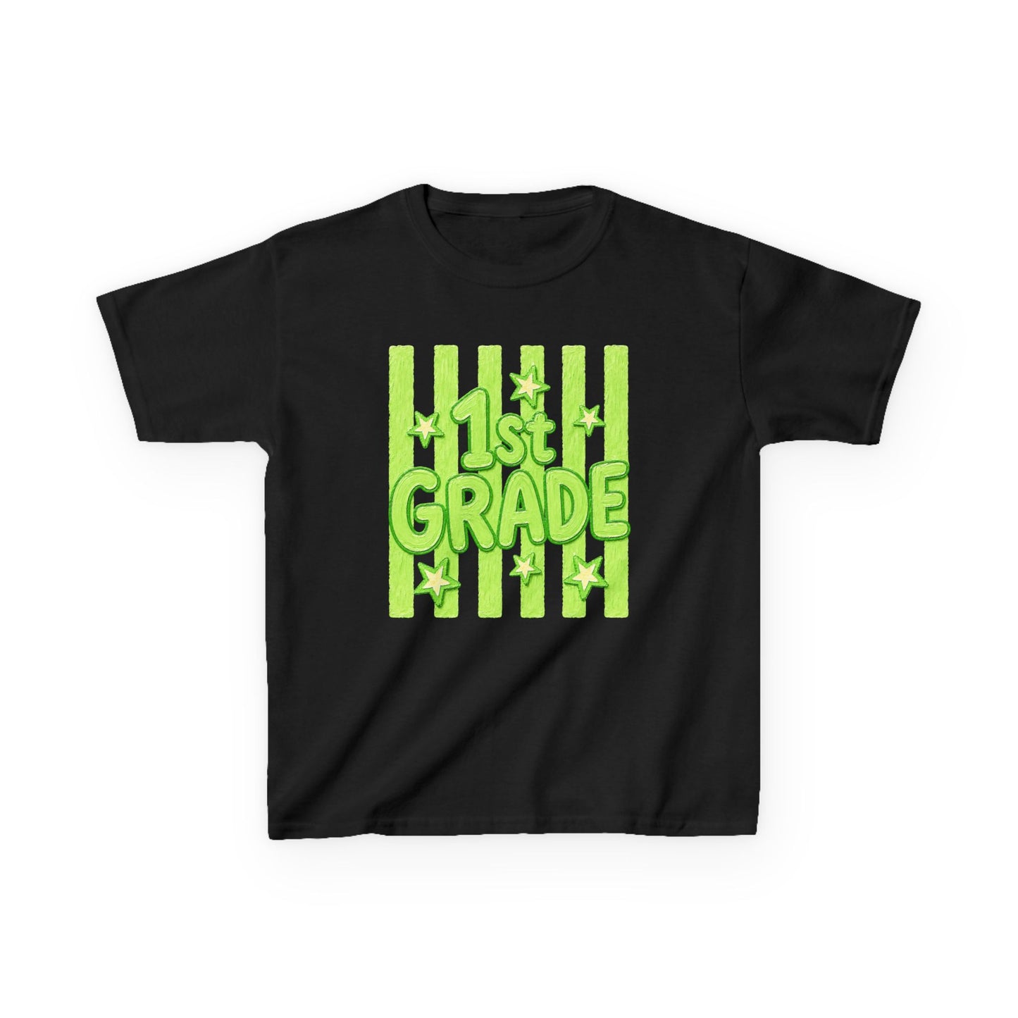 1st Grade Kids Tee - Bright Green Striped Back-to-School Shirt