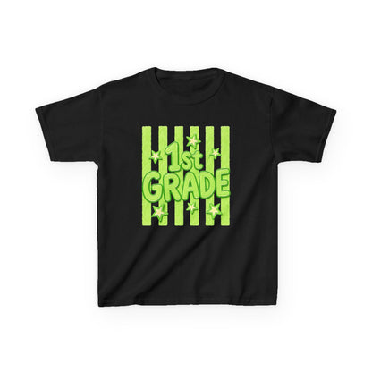 1st Grade Kids Tee - Bright Green Striped Back-to-School Shirt
