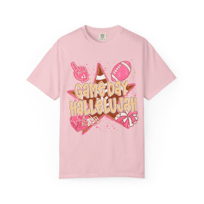 Game Day Hallelujah T-Shirt — Pink Football Cheer Graphic Tee