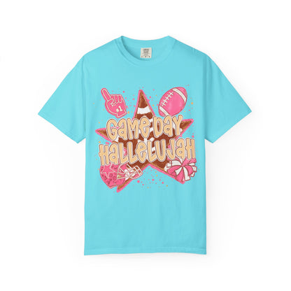 Game Day Hallelujah T-Shirt — Pink Football Cheer Graphic Tee