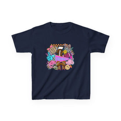 Kids Football Graphic Tee — Colorful Sticker-Style Sports Design
