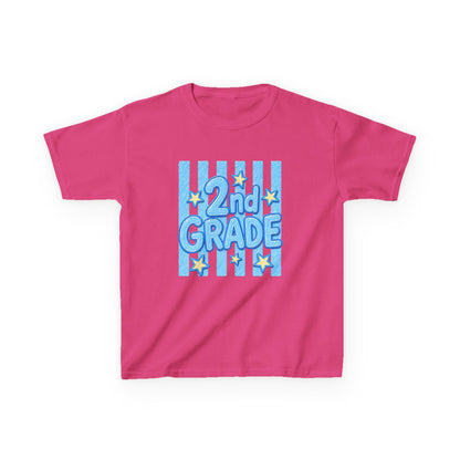 2nd Grade Kids T‑Shirt — Cute Blue Stripe "2nd Grade" Back to School Tee