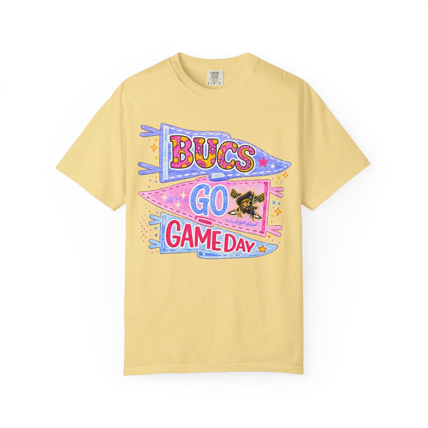 Game Day ‘Bucs Go’ Pennant T-Shirt — Cute Pink & Purple Football Fan Tee