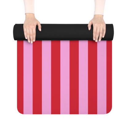 Striped Lingerie Line Rubber Yoga Mat — Pink & Red Stripes with Hanging Bras Design