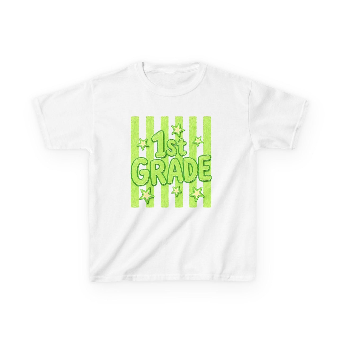 1st Grade Kids Tee - Bright Green Striped Back-to-School Shirt