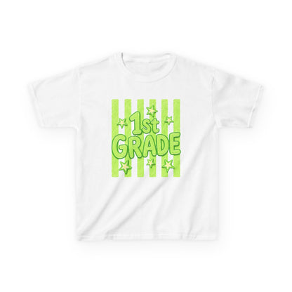 1st Grade Kids Tee - Bright Green Striped Back-to-School Shirt