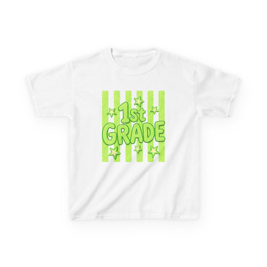 1st Grade Kids Tee - Bright Green Striped Back-to-School Shirt