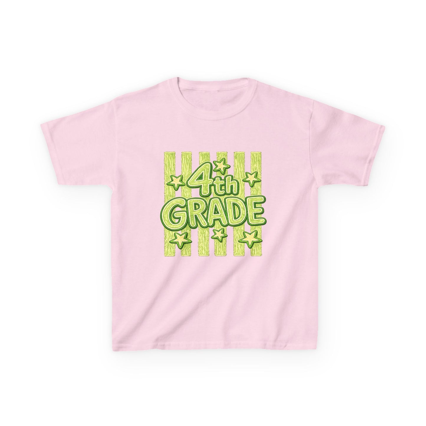 4th Grade Kids T-Shirt – Bright Green Stripes & Stars Back-to-School Tee