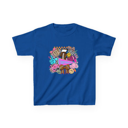 Kids Football Graphic Tee — Colorful Sticker-Style Sports Design