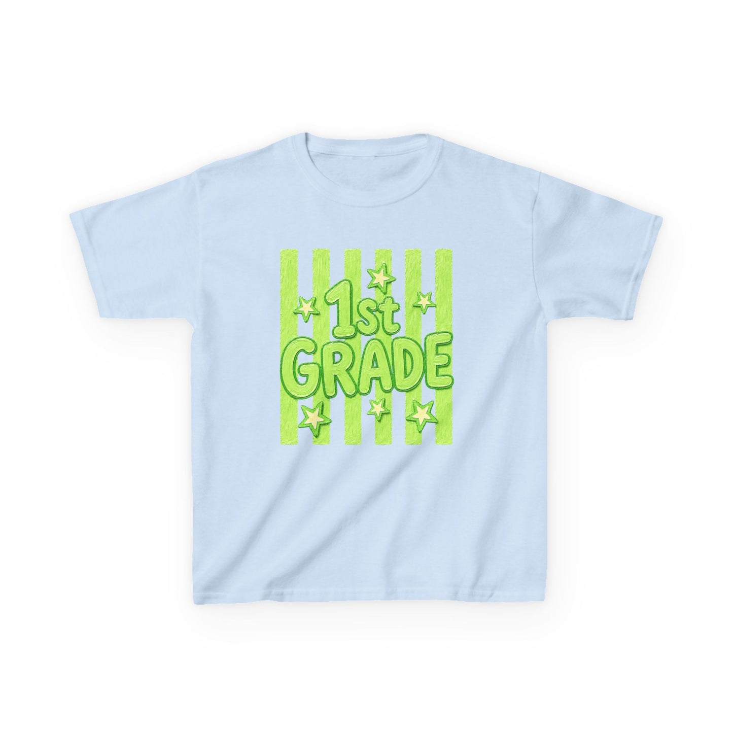1st Grade Kids Tee - Bright Green Striped Back-to-School Shirt