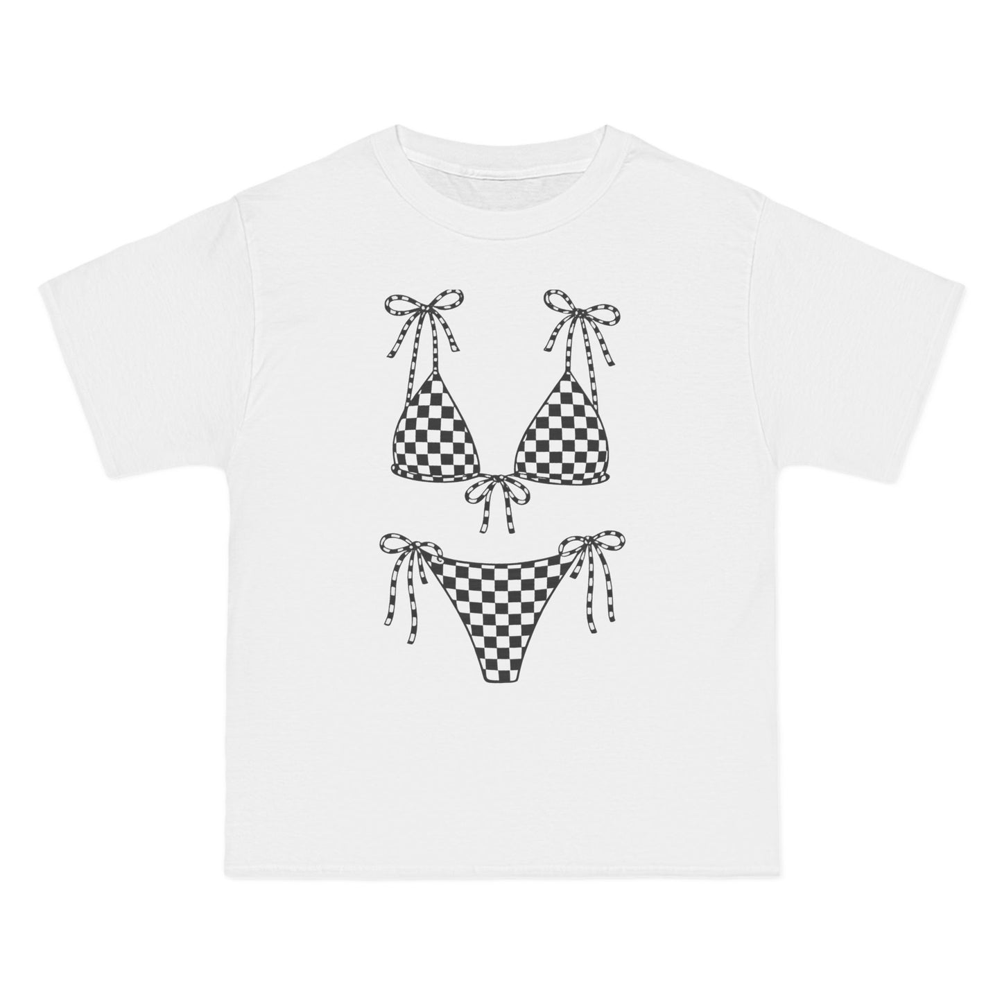 Checkerboard Bikini Graphic T‑Shirt — Retro Surf/Beach Vibe