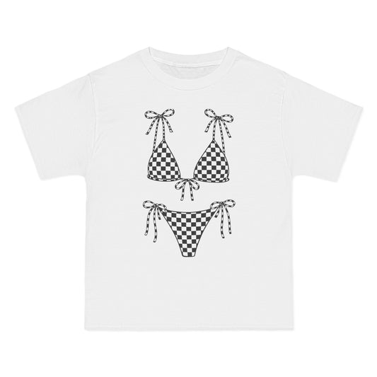 Checkerboard Bikini Graphic T‑Shirt — Retro Surf/Beach Vibe