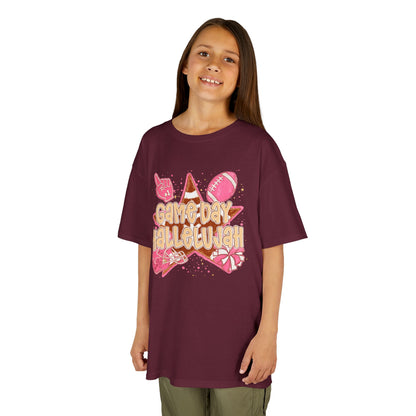 Kids Tee — "Game Day Hallelujah" Pink Football Cheer Shirt