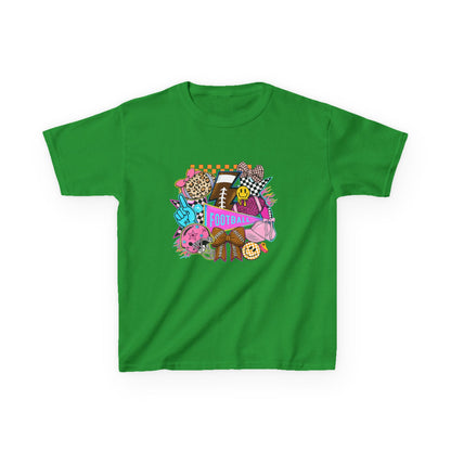 Kids Football Graphic Tee — Colorful Sticker-Style Sports Design