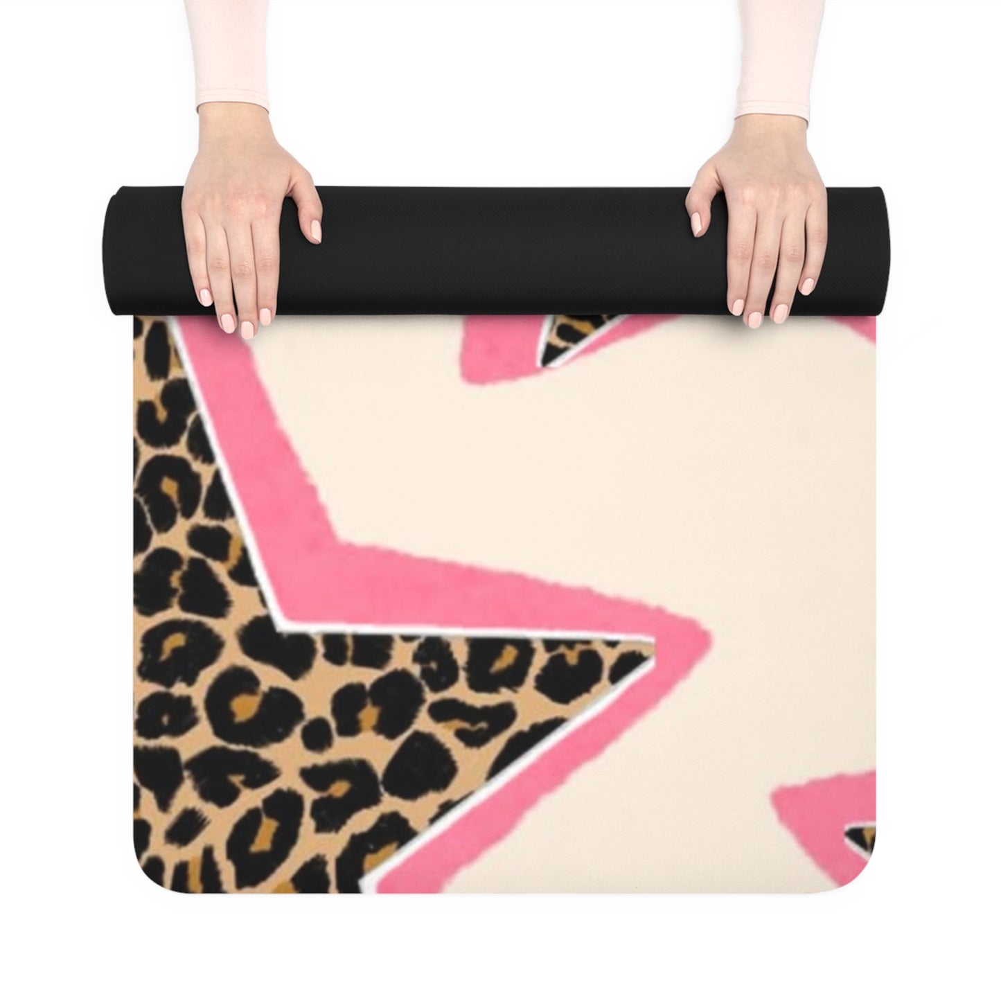 Leopard Star Rubber Yoga Mat — Non-Slip Pink Accent Fitness Mat