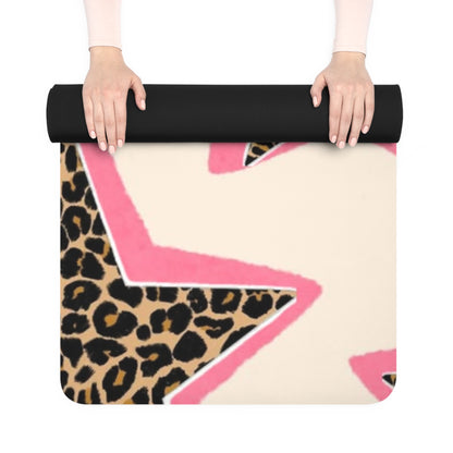 Leopard Star Rubber Yoga Mat — Non-Slip Pink Accent Fitness Mat