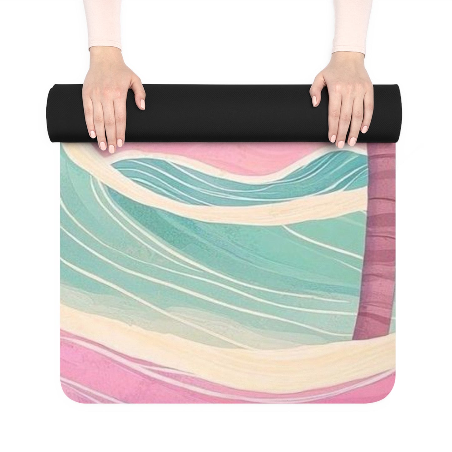 Tropical Sunset Rubber Yoga Mat — Palm Tree Beach Waves Non-Slip Mat