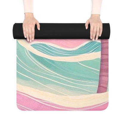 Tropical Sunset Rubber Yoga Mat — Palm Tree Beach Waves Non-Slip Mat
