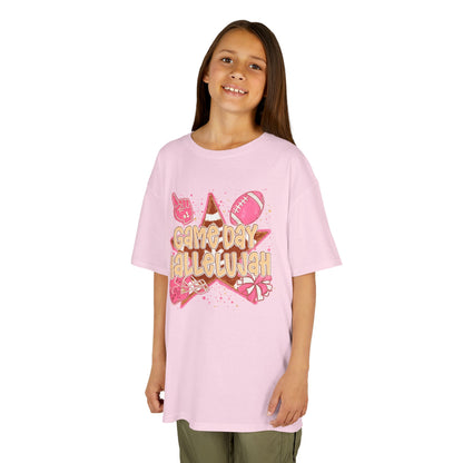 Kids Tee — "Game Day Hallelujah" Pink Football Cheer Shirt