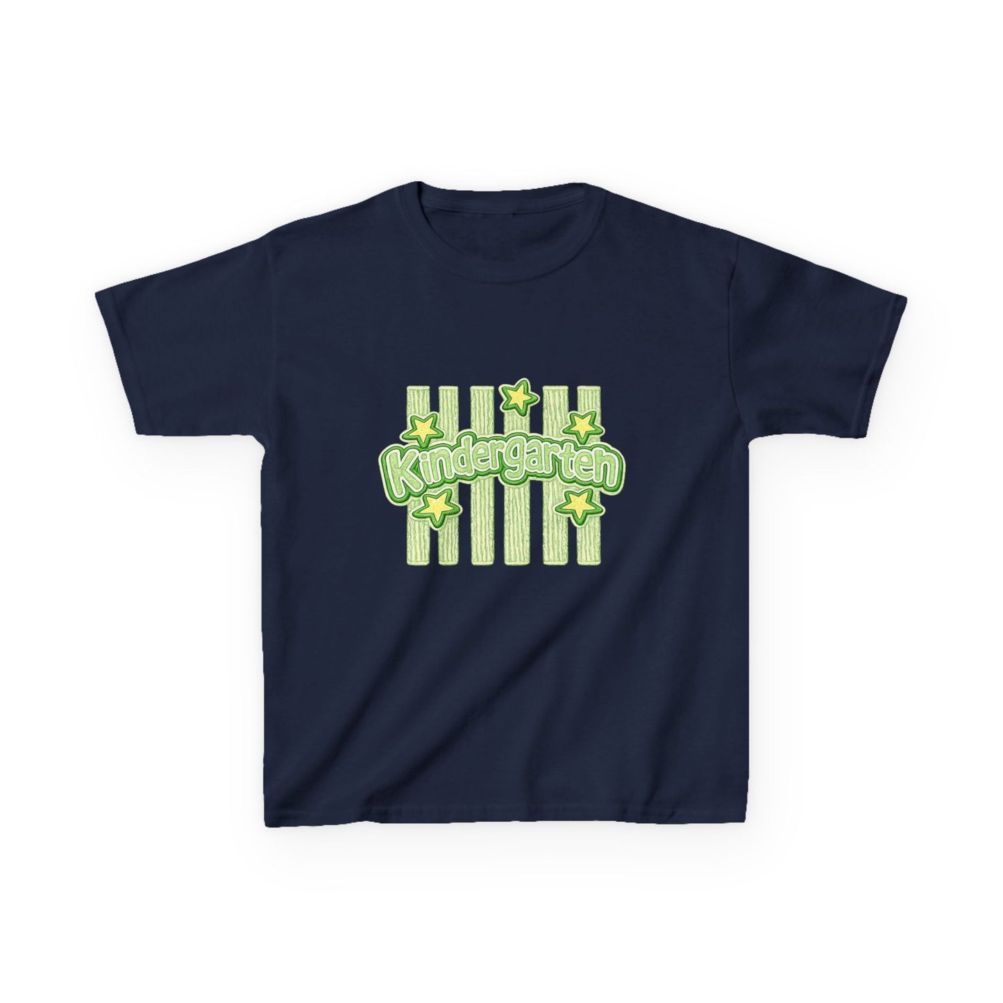 Kindergarten Stars Kids T‑Shirt — Cute Green Striped Back‑to‑School Tee