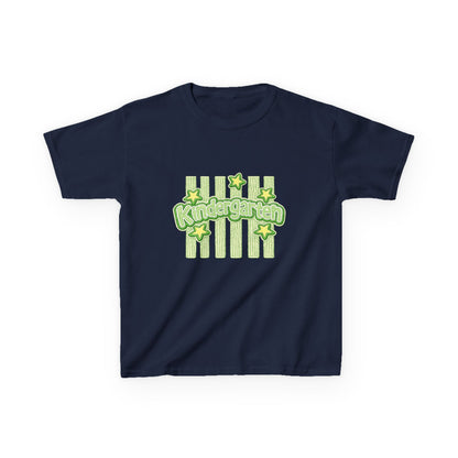 Kindergarten Stars Kids T‑Shirt — Cute Green Striped Back‑to‑School Tee
