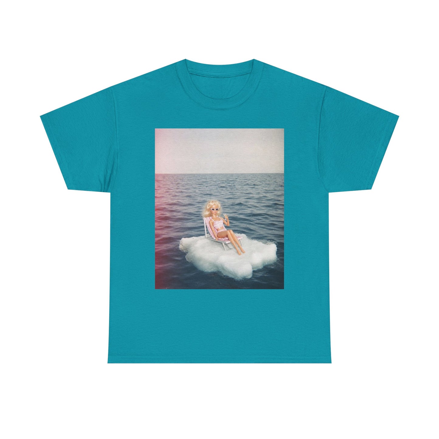 Blonde Doll on Cloud in Ocean T-Shirt | Surreal Vintage Photo Tee