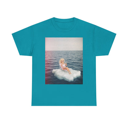 Blonde Doll on Cloud in Ocean T-Shirt | Surreal Vintage Photo Tee