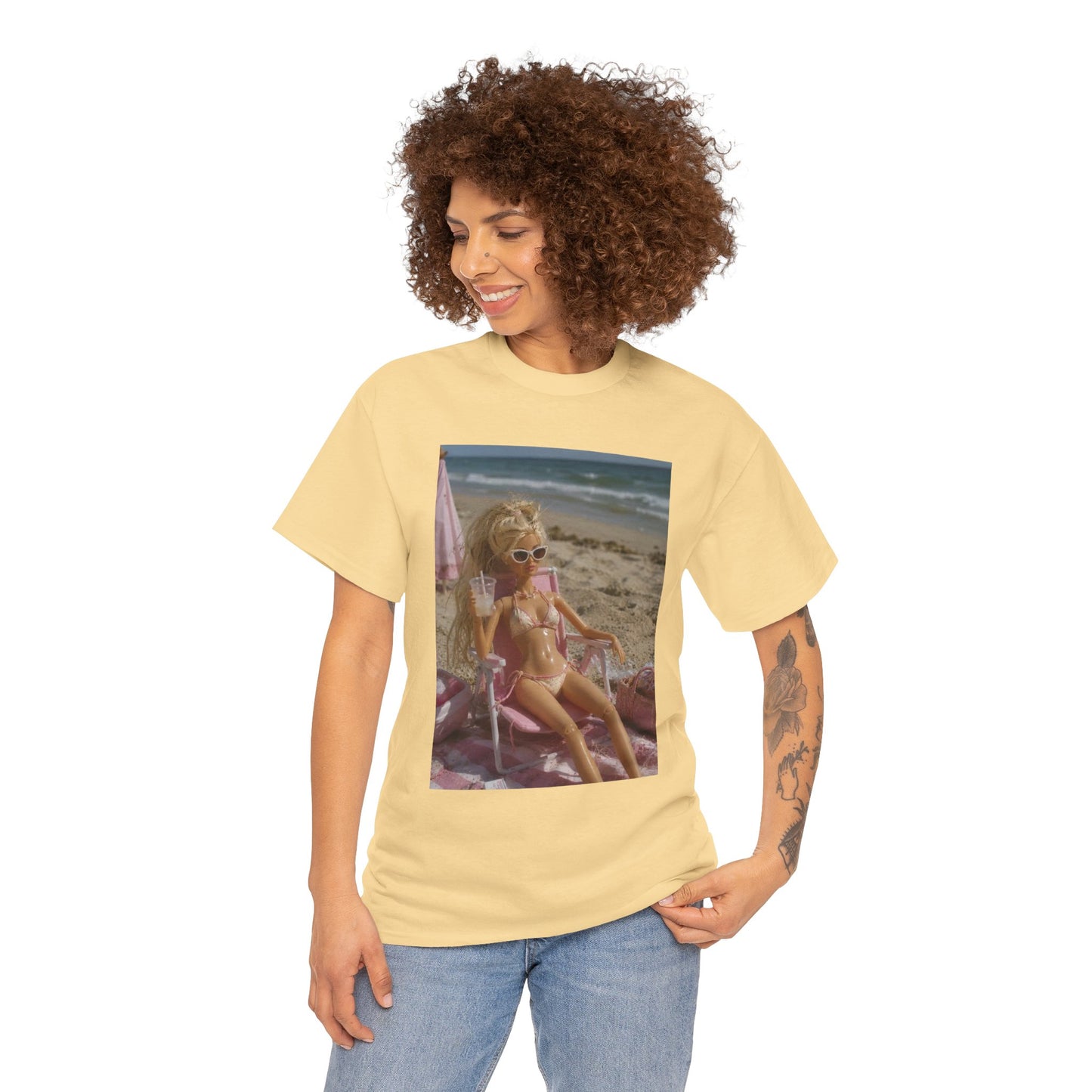 Vintage doll Beach Scene T-Shirt | Retro Doll Summer Print