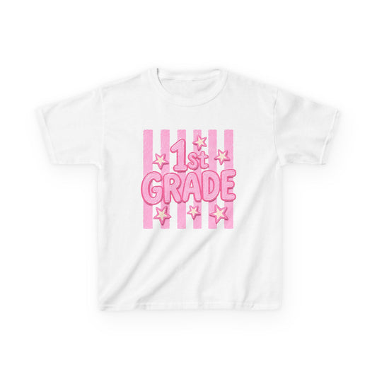 1st Grade Kids T‑Shirt - Cute Pink Stars Back-to-School Tee
