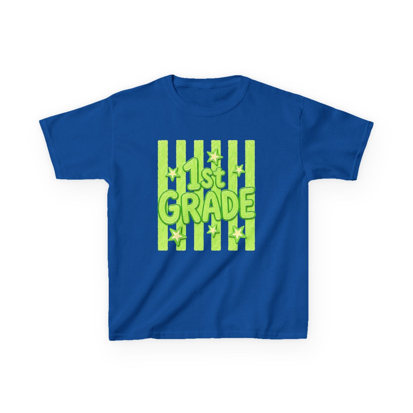 1st Grade Kids Tee - Bright Green Striped Back-to-School Shirt