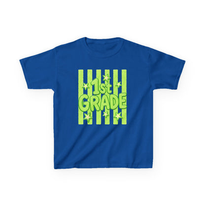 1st Grade Kids Tee - Bright Green Striped Back-to-School Shirt