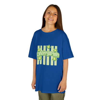 Kindergarten Stars Kids T‑Shirt — Cute Green Striped Back‑to‑School Tee
