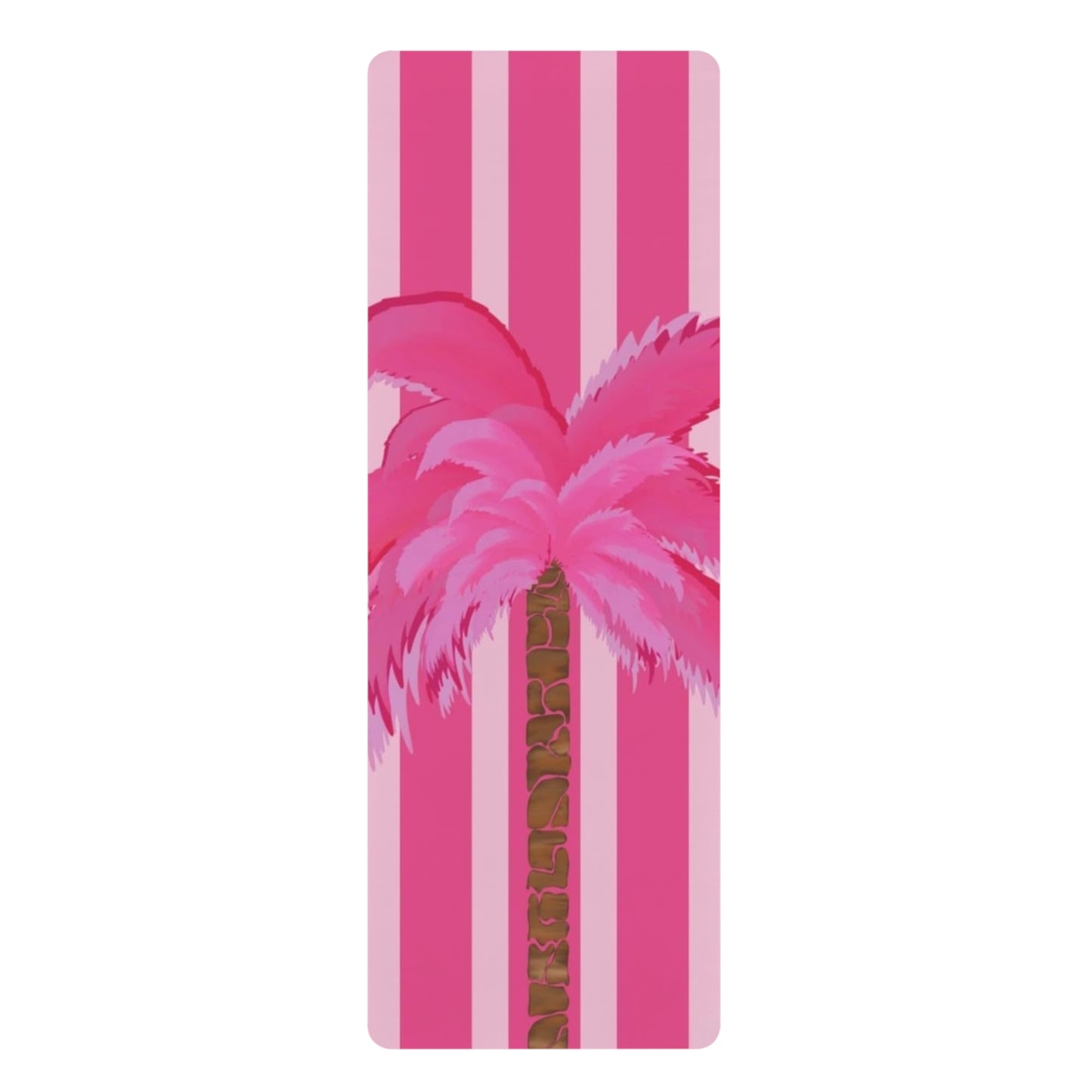 Pink Palm Stripe Yoga Mat — Non-Slip Rubber Mat with Tropical Palm Design