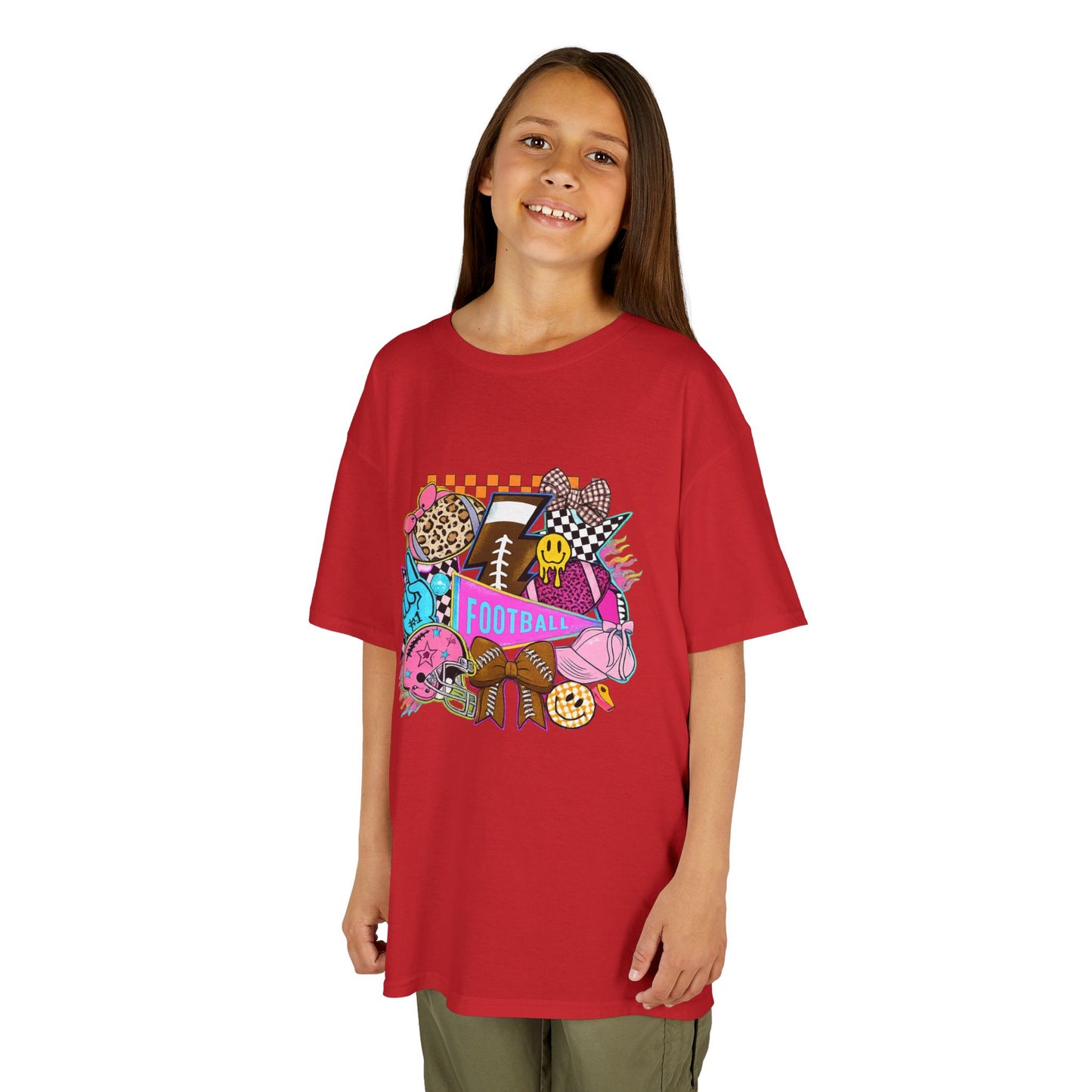 Kids Football Graphic Tee — Colorful Sticker-Style Sports Design