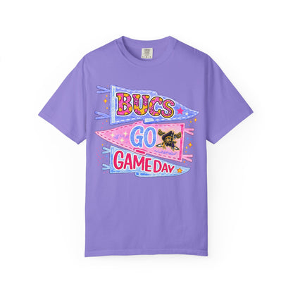 Game Day ‘Bucs Go’ Pennant T-Shirt — Cute Pink & Purple Football Fan Tee