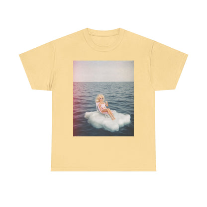 Blonde Doll on Cloud in Ocean T-Shirt | Surreal Vintage Photo Tee