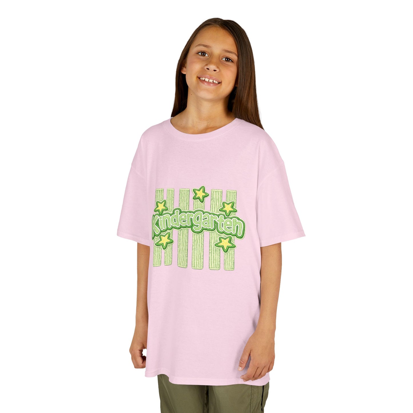 Kindergarten Stars Kids T‑Shirt — Cute Green Striped Back‑to‑School Tee
