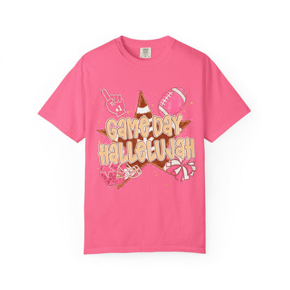Game Day Hallelujah T-Shirt — Pink Football Cheer Graphic Tee