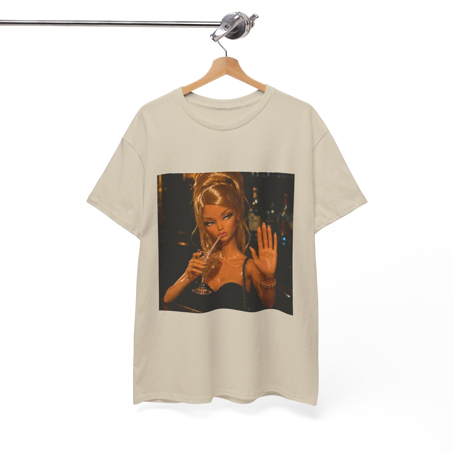 Doll Holding Drink Graphic Tee | Retro Bar Doll Illustration