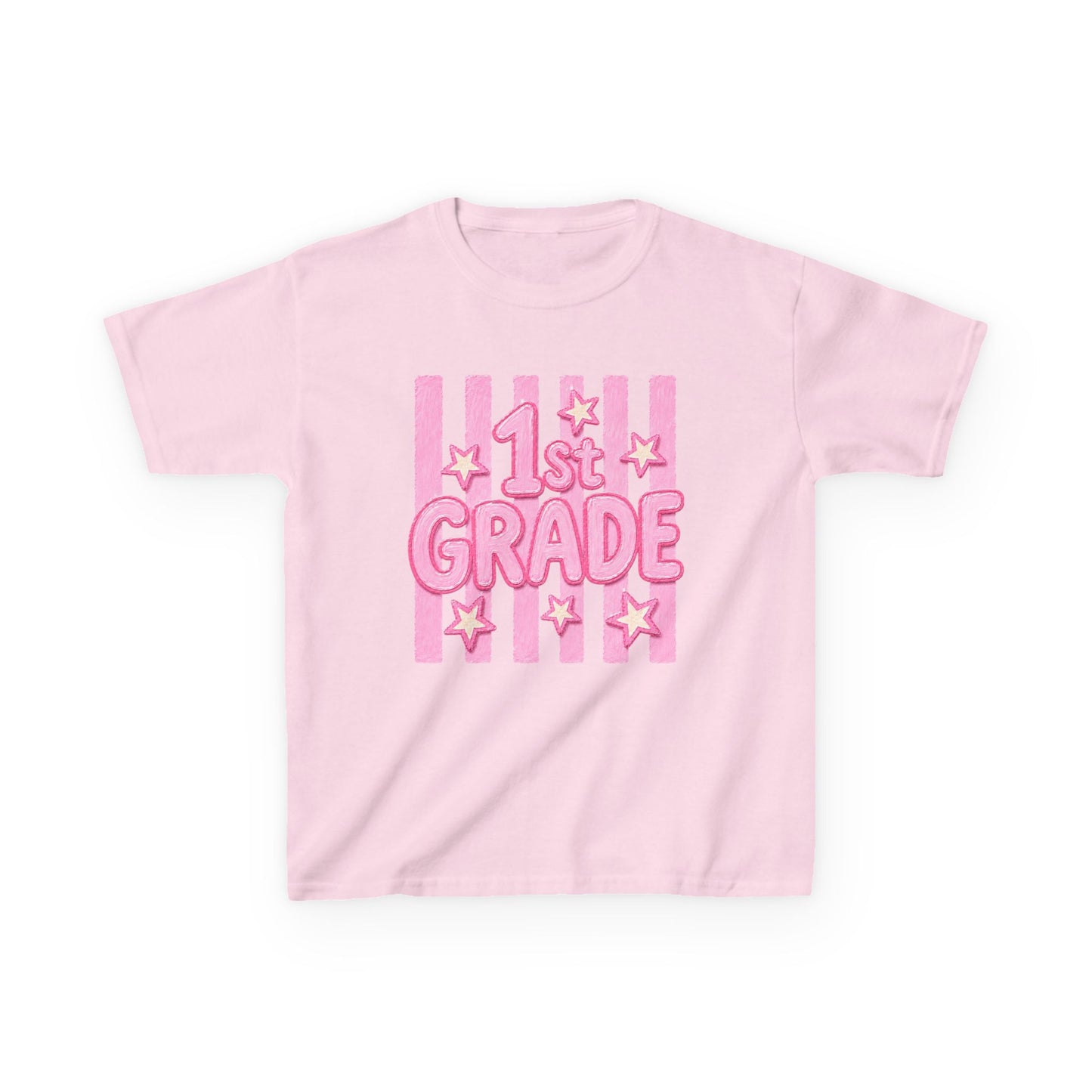 1st Grade Kids T‑Shirt - Cute Pink Stars Back-to-School Tee