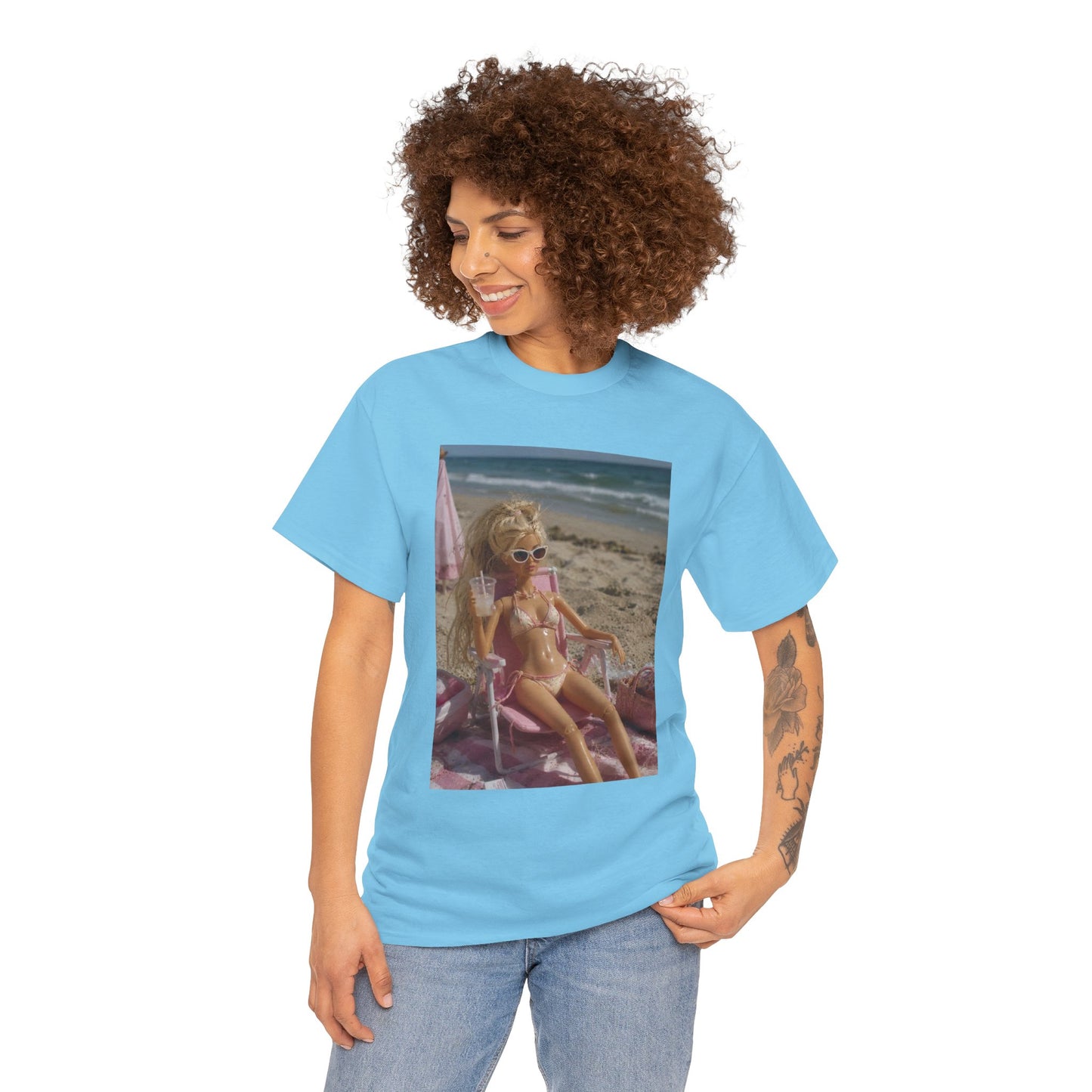 Vintage doll Beach Scene T-Shirt | Retro Doll Summer Print