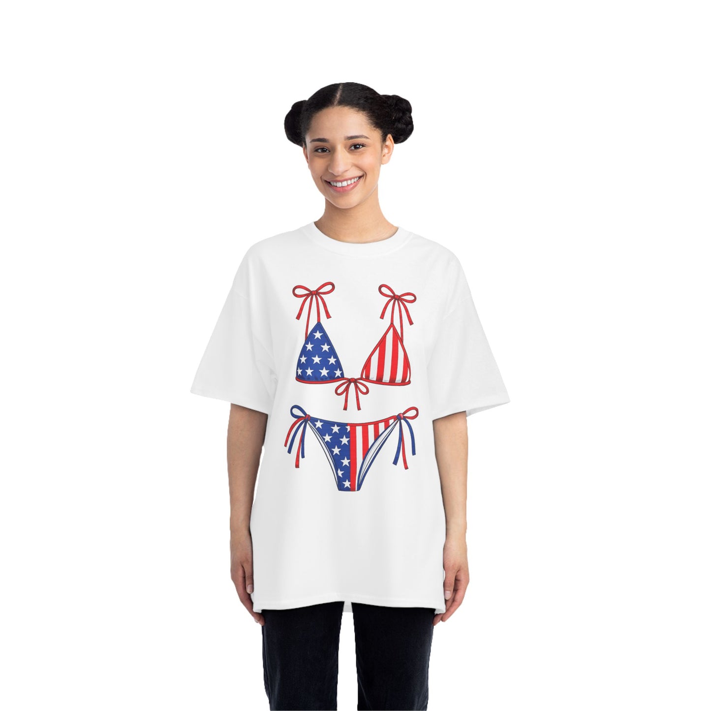 Patriotic Bikini Graphic T-Shirt — USA Flag Beach Tee for 4th of July