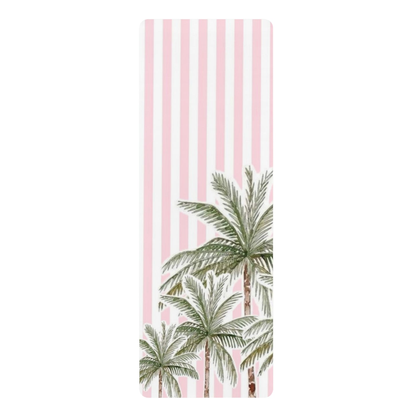 Palm Stripe Yoga Mat — Pink Tropical Rubber Mat for Pilates & Home Practice
