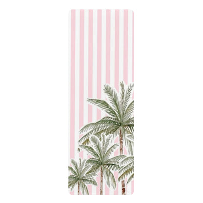 Palm Stripe Yoga Mat — Pink Tropical Rubber Mat for Pilates & Home Practice