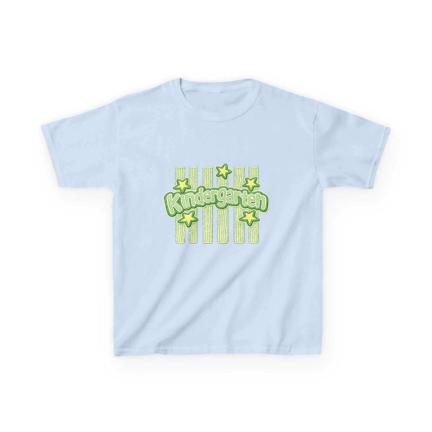 Kindergarten Stars Kids T‑Shirt — Cute Green Striped Back‑to‑School Tee