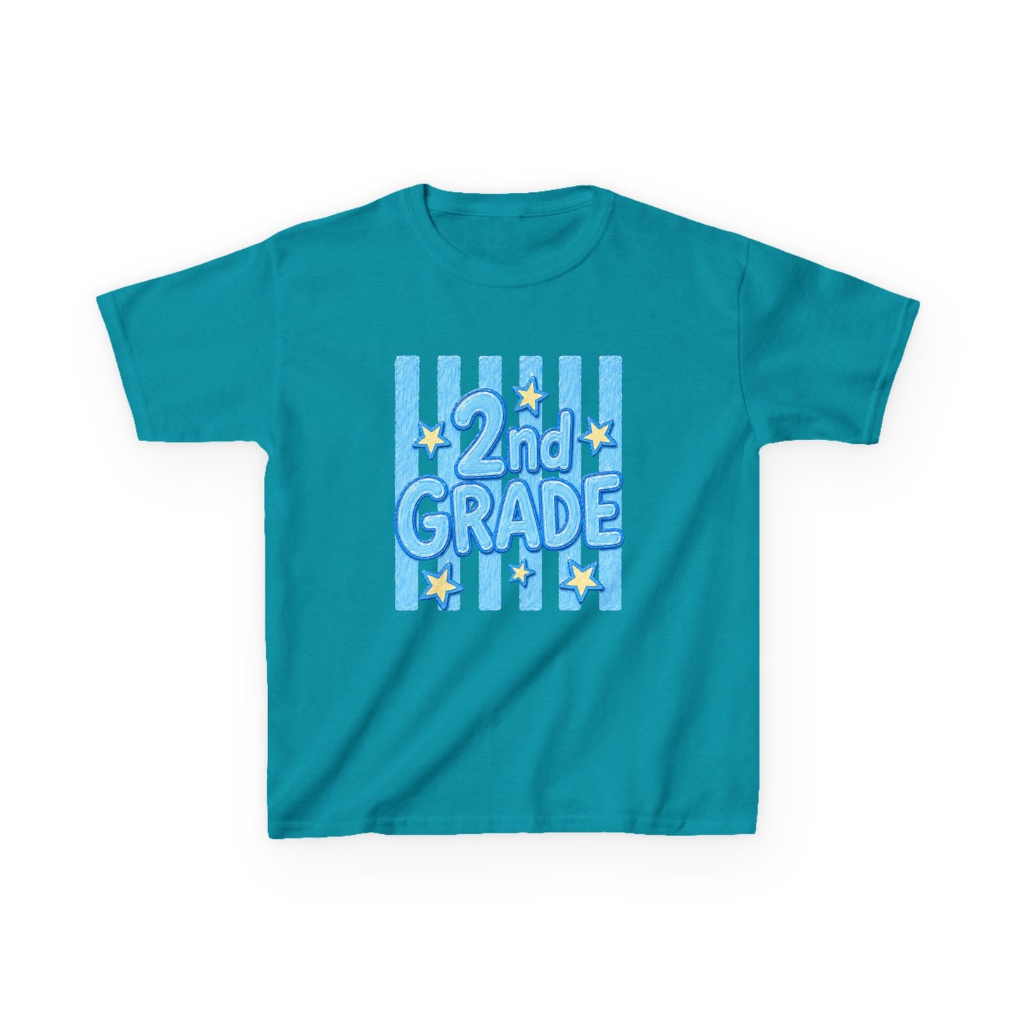 2nd Grade Kids T‑Shirt — Cute Blue Stripe "2nd Grade" Back to School Tee