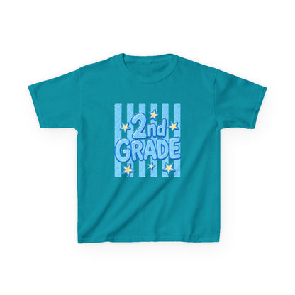 2nd Grade Kids T‑Shirt — Cute Blue Stripe "2nd Grade" Back to School Tee