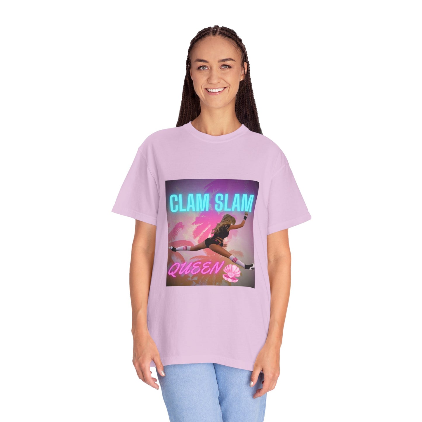 Clam Slam Queen T‑Shirt — Retro Neon Skategirl Graphic Tee