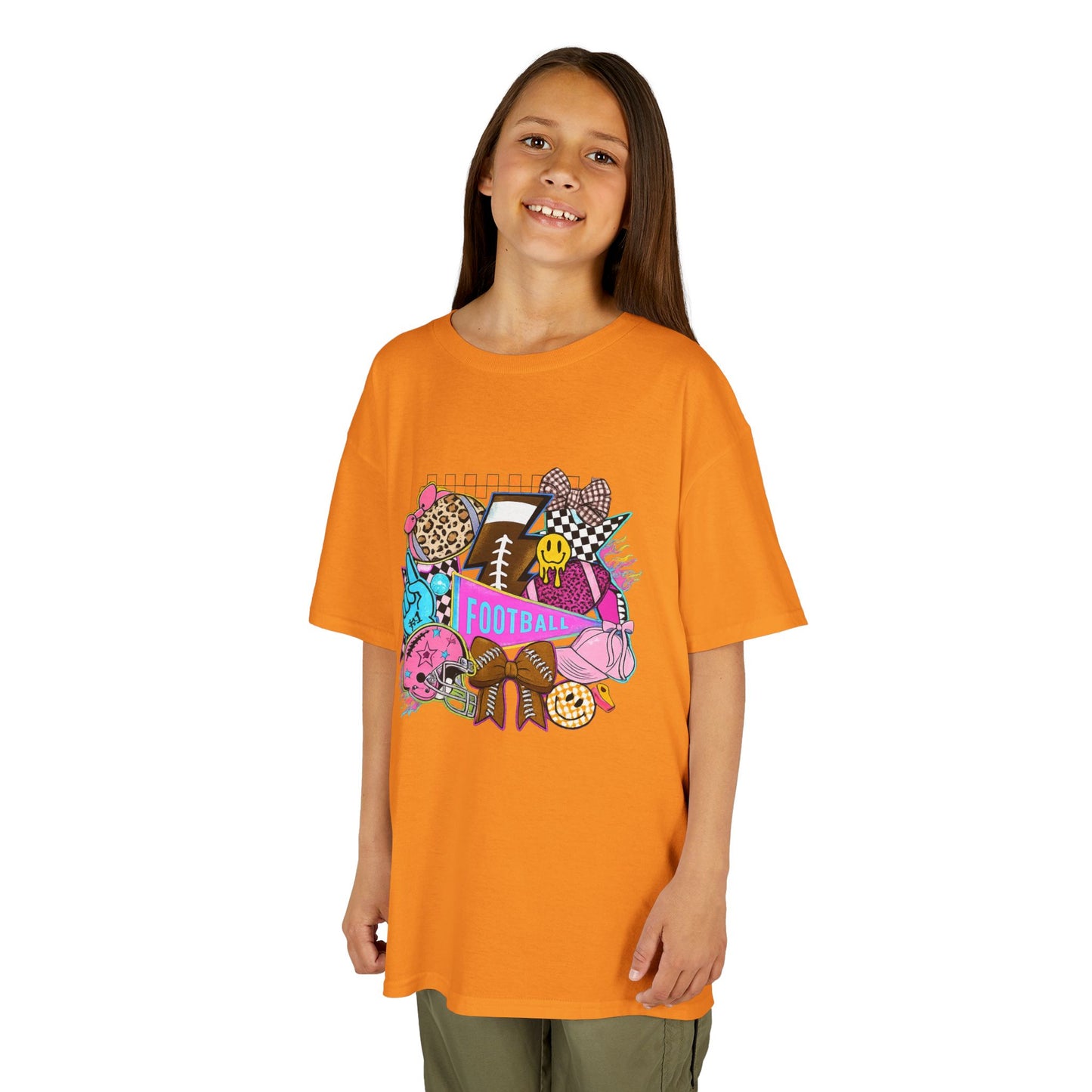 Kids Football Graphic Tee — Colorful Sticker-Style Sports Design