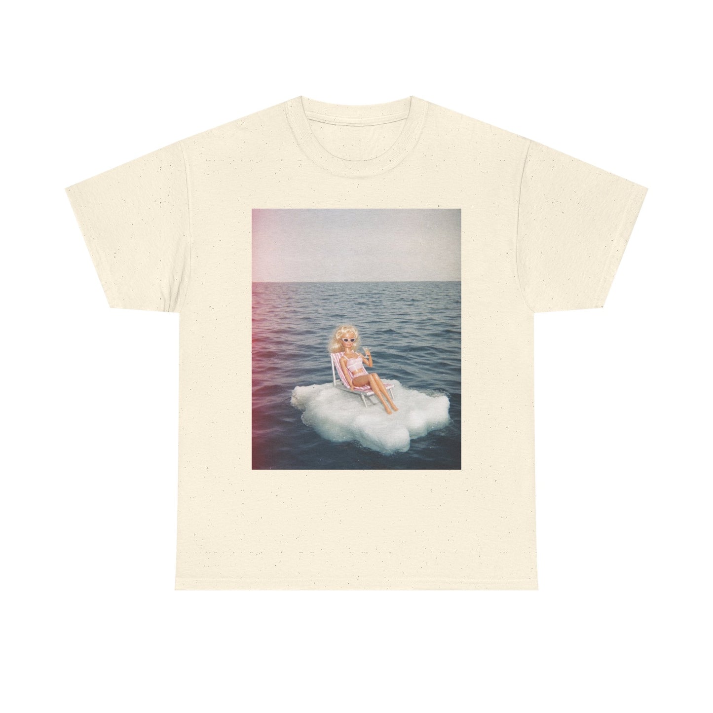 Blonde Doll on Cloud in Ocean T-Shirt | Surreal Vintage Photo Tee